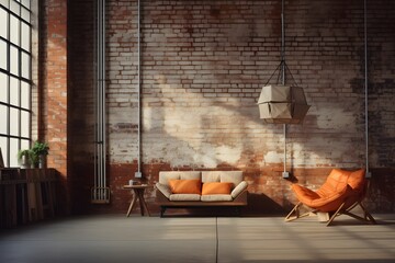industrial living room with brick wall loft style