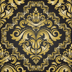 Classic seamless vector pattern. Damask orient ornament. Classic vintage black and golden background. Orient pattern for fabric, wallpapers and packaging