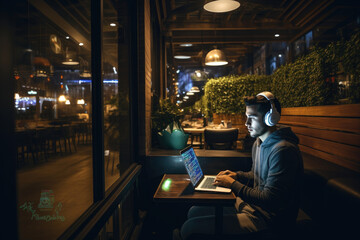 Obraz premium Freelancer man working on his laptop at cafe.