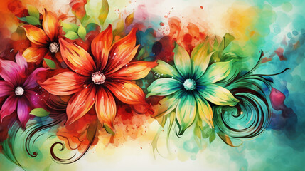 colorful flowers watercolor wallpapers, airbrush art background