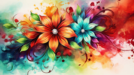 Fototapeta na wymiar colorful flowers watercolor wallpapers, airbrush art background