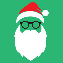 Santa Claus face flat icon vector illustration on green background. Merry Christmas Happy New Year concept