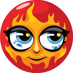 emoji icon on flaming globe and eyeball with a smoke illustration, sticker