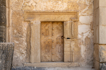 Fototapeta na wymiar Side door from the Cave of the Coffins at Bet She'arim in Kiryat Tivon, Israel. 