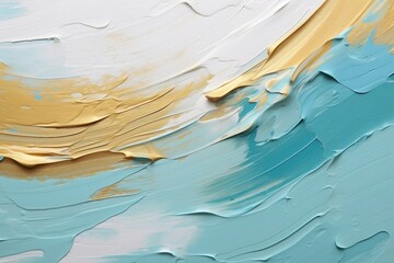抽象油絵背景バナー）白・金色・青緑の立体的なカーブ