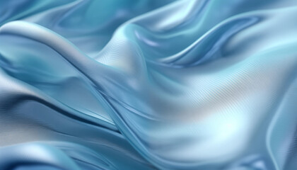 ein Stoff in Welle oder Falten in hellblauen Farben glänzend als Hintergrund oder Akzent
