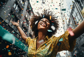 Women Throw Up Confetti in the Air for Celebration Cheerful and Feeling Happy and Confidence