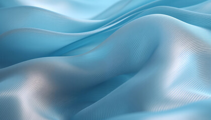 ein Stoff in Welle oder Falten in hellblauen Farben glänzend als Hintergrund oder Akzent