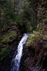 Zhenetsky Huk waterfall in Ukraine. a beautiful waterfall 15 meters long. Waterfall with rock ledges