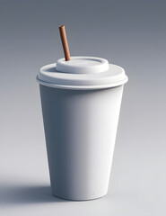 3D cup, for drink water, coffee or tea with straw, isolated in grey background. Mock up.