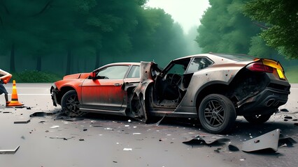 Naklejka premium A car accident involving a bike results in a tragic fatality.