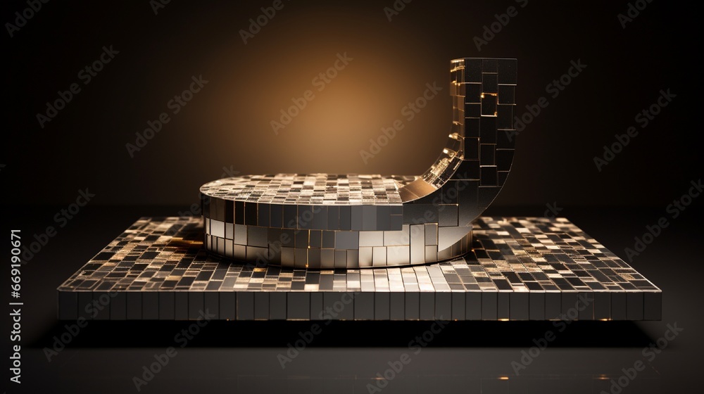 Poster an opulent mosaic podium featuring reflective tiles that create a mesmerizing mirror effect.
