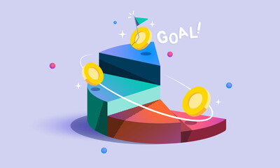 Graph achievement, Process timeline, Target achievement illustration, Banner for target revenue