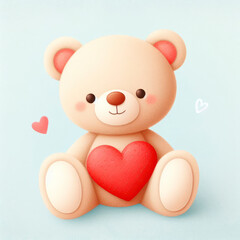 Cute teddy bear with red heart. ai generative