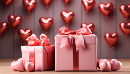  heart ballon bringing a gift box, valentine's day advertising
