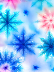 Fototapeta na wymiar Snowflakes painted background watercolour pastel tones.