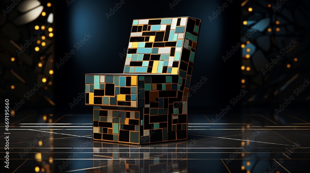 Poster mosaic podium with an avant-garde design, boasting a mesmerizing blend of cubist patterns.