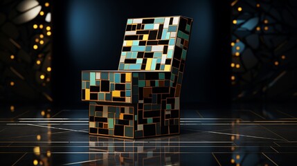 Mosaic podium with an avant-garde design, boasting a mesmerizing blend of cubist patterns. - obrazy, fototapety, plakaty