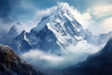 Majestic snow-capped mountain range - obrazy, fototapety, plakaty