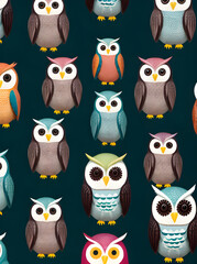 Owls on painted background flat vintage colors.