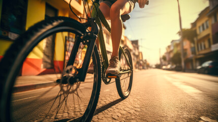Fototapeta na wymiar Bicycle riding on street in sunset.