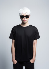 fashion man asian model wearing black tshirt and sunglasses