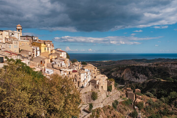 Italian town landscape from Badolato terrace