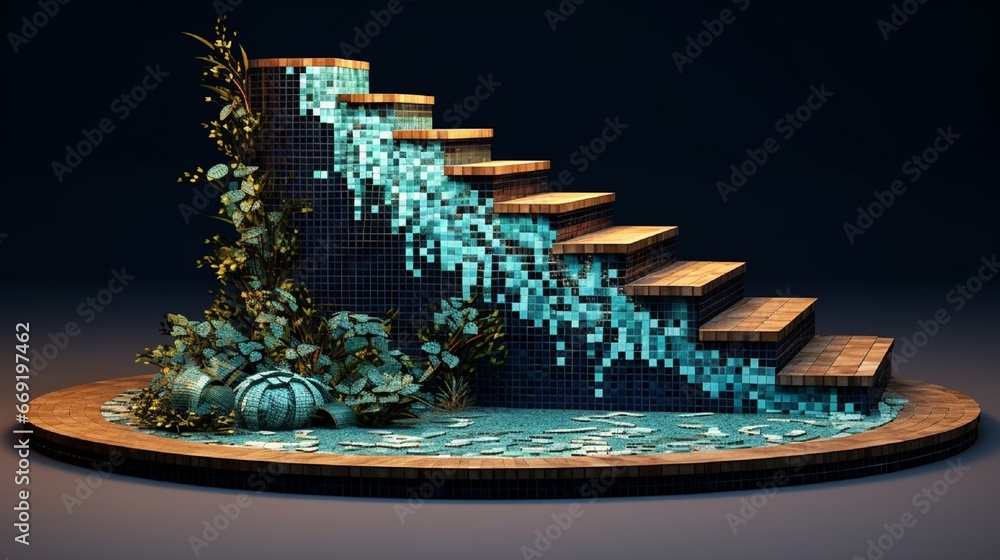 Aufkleber mosaic podium with tiles carefully arranged to simulate the appearance of a cascading waterfall.