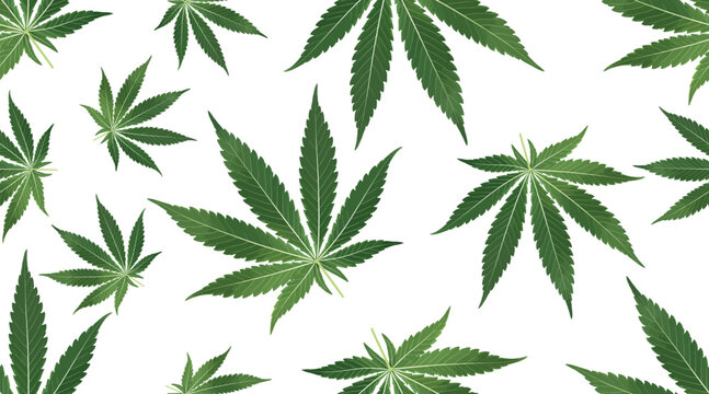 Seamless pattern vector green cannabis leaves on a white background transparent background image Illustration of marijuana leaves