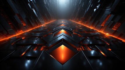 Abstract futuristic background ,portal tunnel corridor tech style with gold and blue glowing neon...