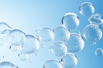 Close-up macro photo of water drops or oil bubbles on blue background.