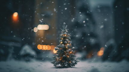Fototapeta premium blurred christmas tree, snow, christmas, background.