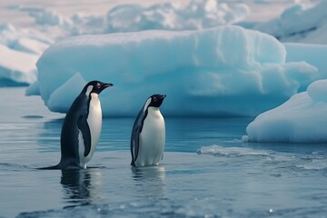 Fototapeta premium two penguins in the arctic ocean