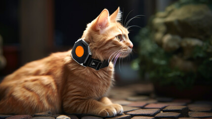 Pet Tracker during walk with an animal on the street. Banner.