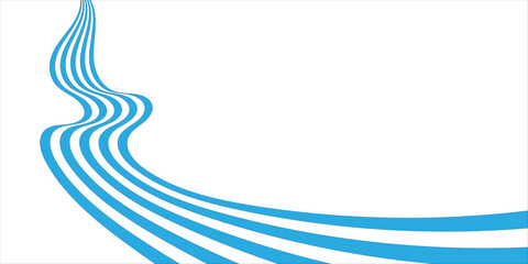 Blue on white abstract perspective line stripes with 3d dimensional effect isolated on white.