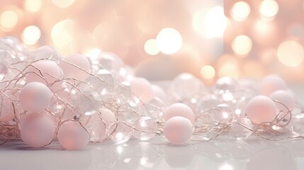 abstract festive background image with sparkles and bokeh in pastel pearl and silver colors. Selective focus, shallow depth of field
