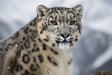 Fototapeta premium leopard in the mountain snow,