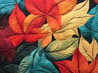 Autumn Symphony: A Close-Up of a Vibrant Quilted Leaf Design