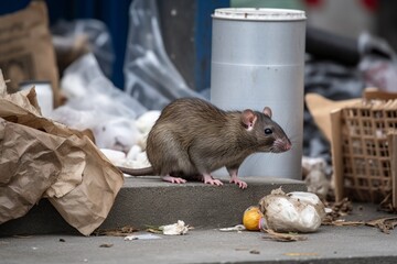 rat sitting on the ground - obrazy, fototapety, plakaty