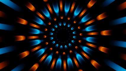 Orange and blue neon neon lines in circle tunnel vj loop animation