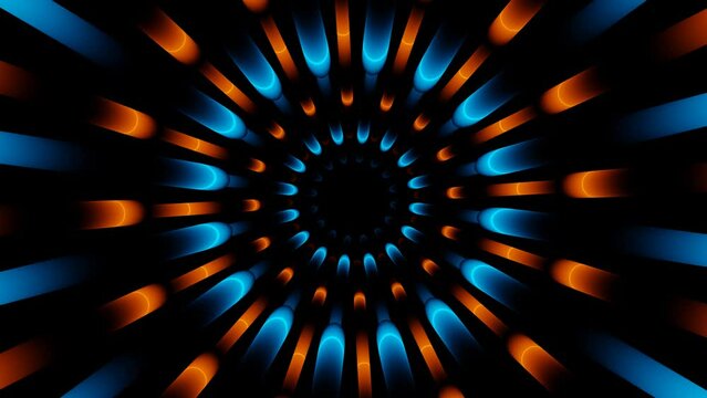 Orange and blue neon neon lines in circle tunnel vj loop animation