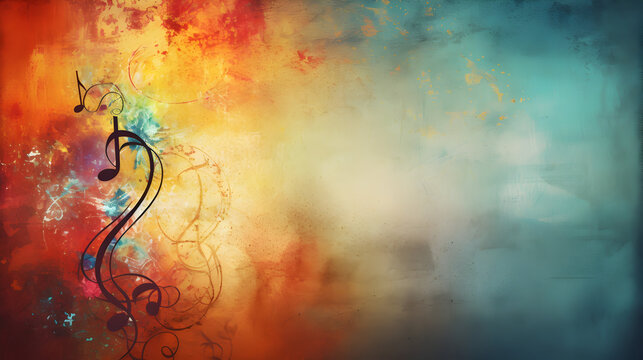A harmonious abstract background featuring a musical note emerging from the corner, with a textured and colorful background for text overlay