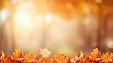 Naklejka na ściany i meble Colorful universal autumn forest orange leaves with a blurred background