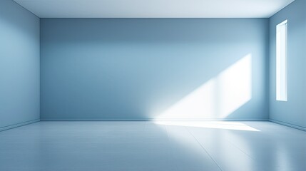 Minimal abstract light blue backdrop with sunlight reflection for product presentation or montage