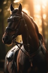 Obraz premium horse in the saddle sits a rider with stirrups