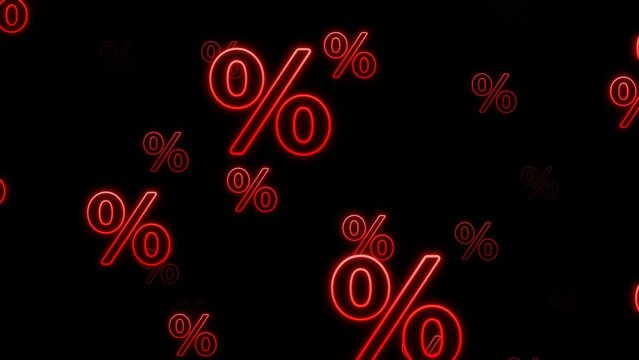 Red neon percent symbol discount animation in a seamless loop