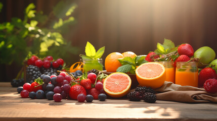 Juices from natural fruits. Natural cold remedies with Vitamin C. Banner.