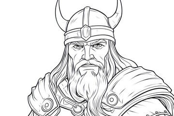 Viking, Scandinavian culture, colorless, line art, bold black outline. Tattoo sketch