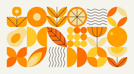 Geometric natural pattern. Abstract fruit leaf plant simple shape, minimal floral eco agriculture layout. Vector banner