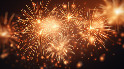 New years eve fireworks from a window of a room for online promotions in warm and happy mood